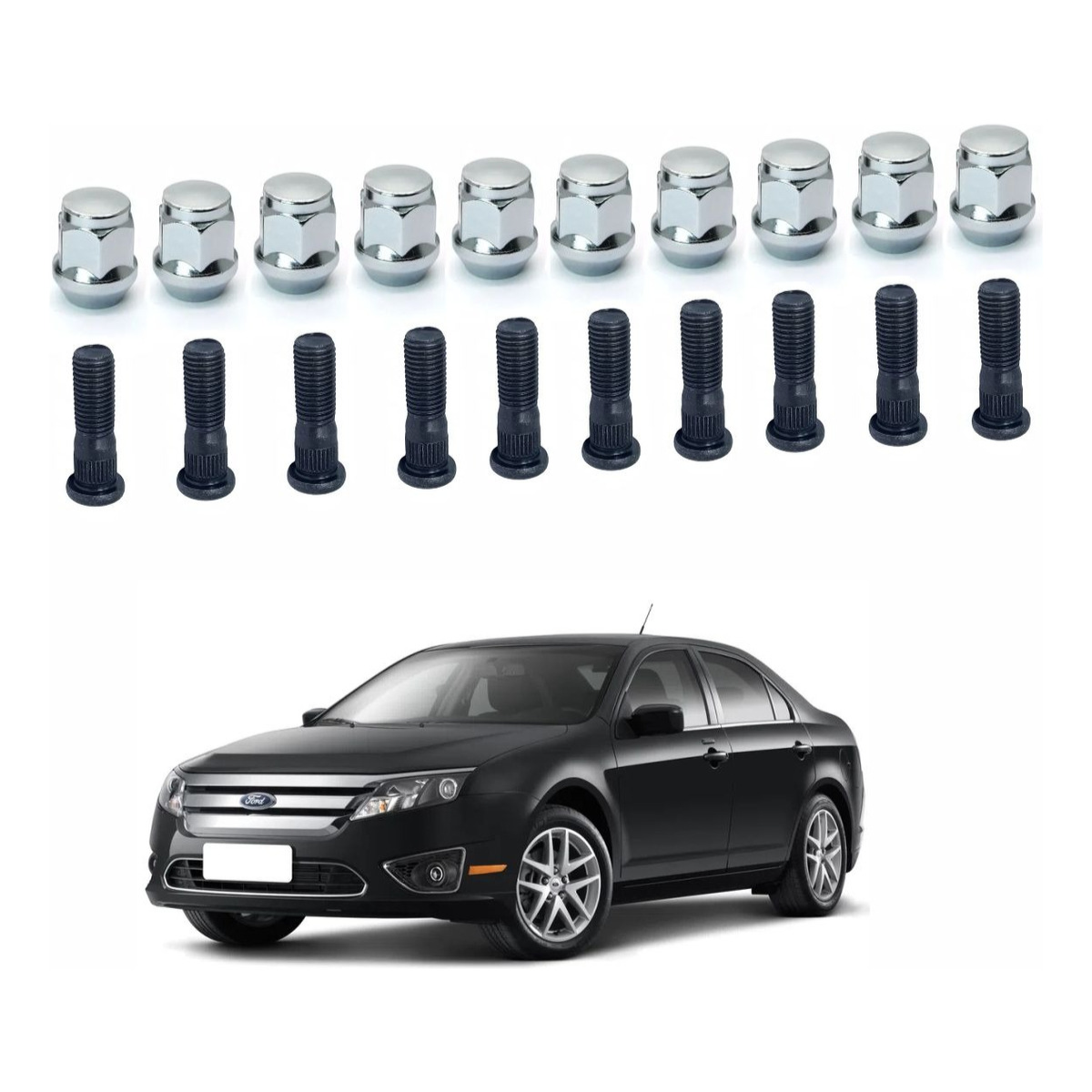 Kit 10 Prisioneiro 10 Porca De Roda Cromada Ford Fusion 2012 - Imagem 3