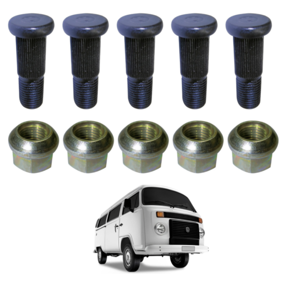 Kit 5 Parafuso C/ Porca De Roda Dianteira Kombi 1982 A 2013