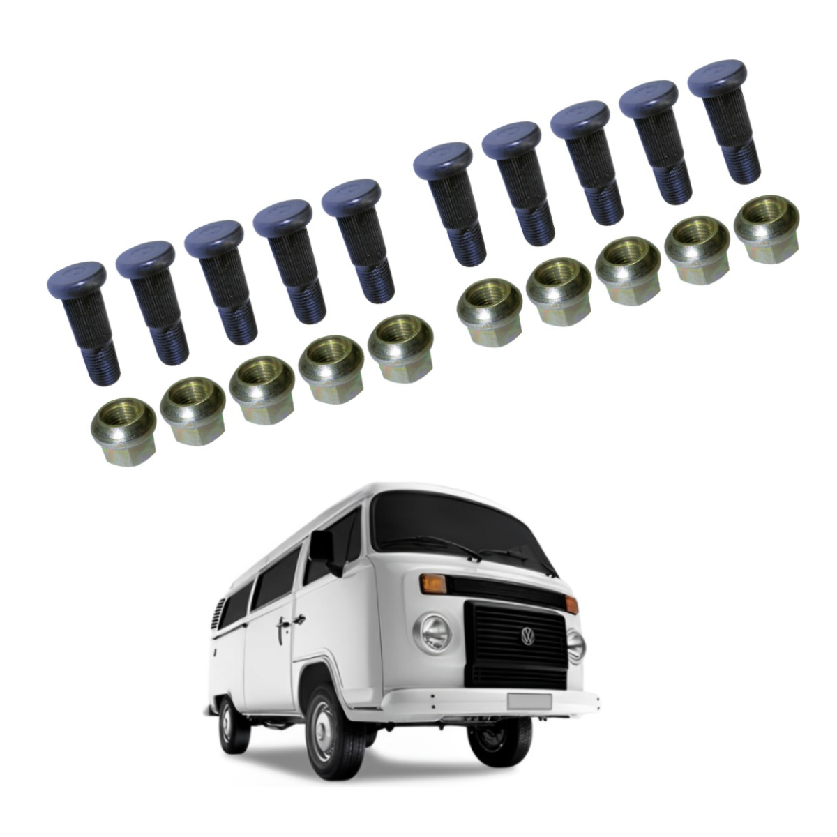 Kit 10 Parafuso C/ Porca De Roda Dianteira Kombi 1982 A 2013 - Imagem 2