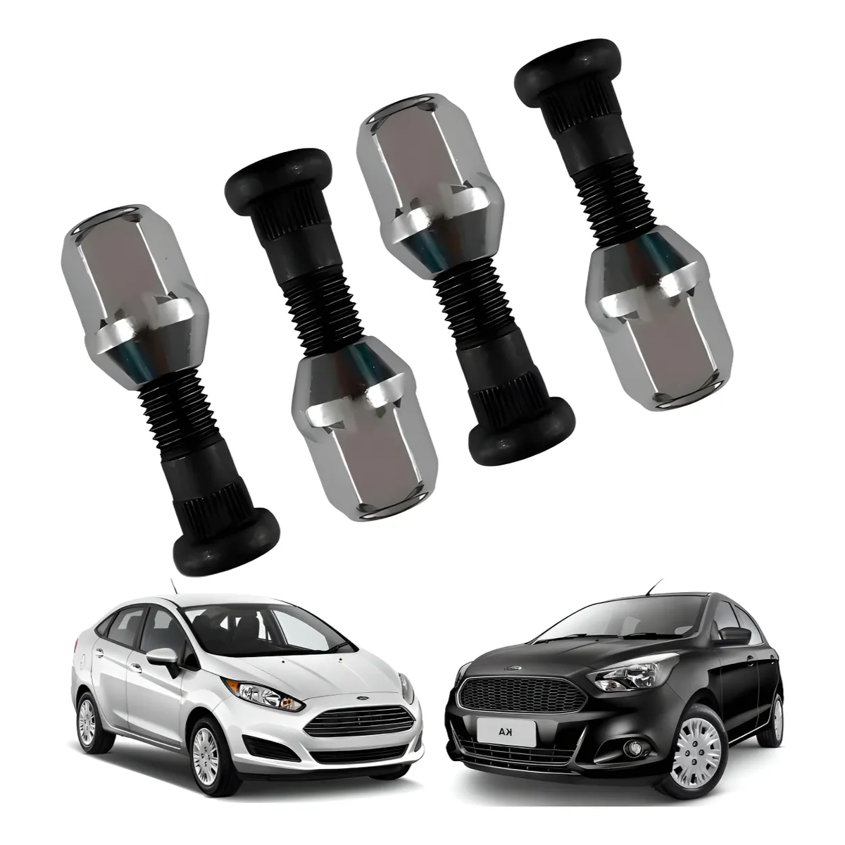 4 Prisioneiro Roda Com Porca Ford Fiesta Courier Ka Ecosport - Imagem 3