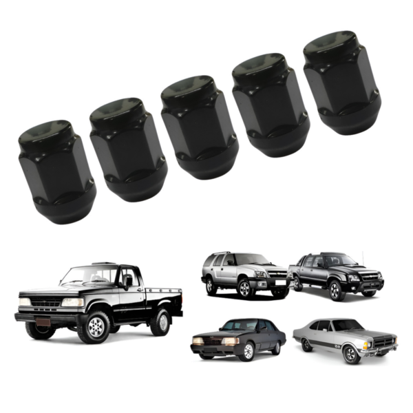 Kit 5 Porca De Roda Preta Opala D20 S10 Silverado Blazer