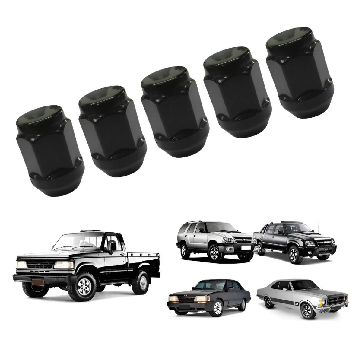 Kit 5 Porca De Roda Preta Opala D20 S10 Silverado Blazer