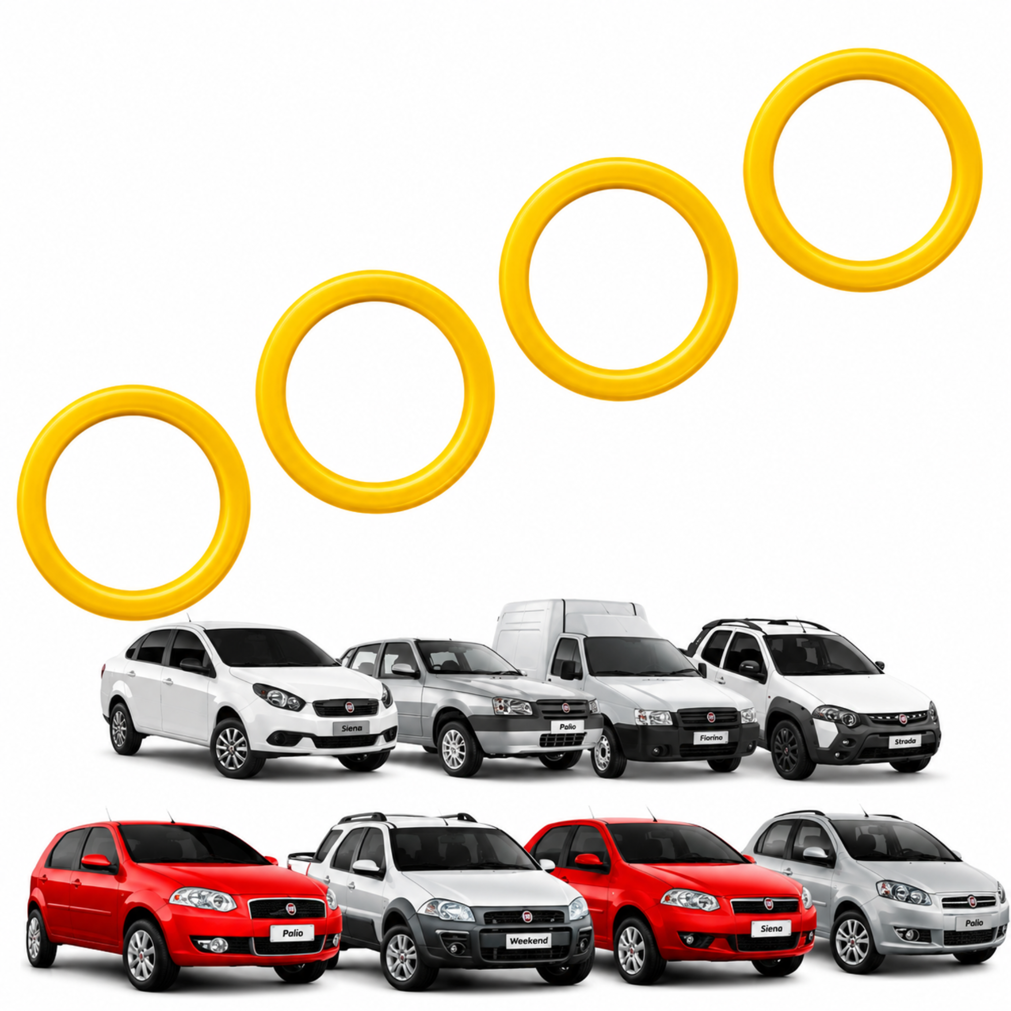 Kit 4 Anel Centralizador de Roda Universal Todos Fiat E Alfa Romeo 71.9 X 58.1mm Cor Amarelo