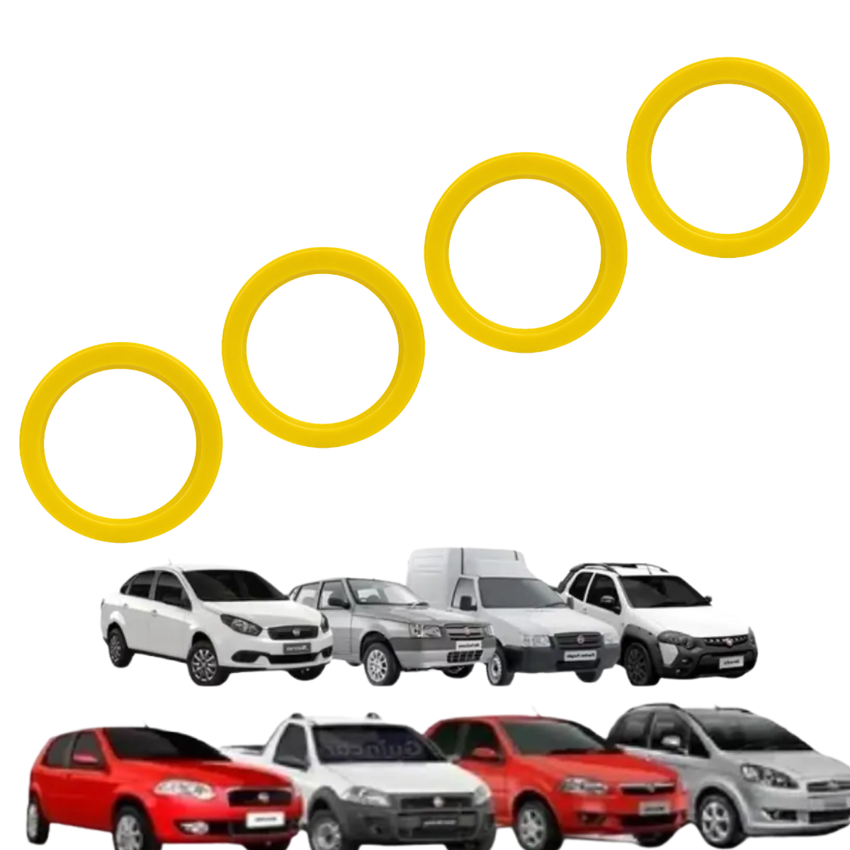 Kit 4 Anel Centralizador de Roda Universal Todos Fiat E Alfa Romeo 71.9 X 58.1mm Cor Amarelo - Imagem 3