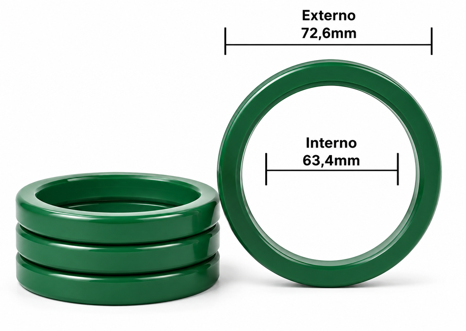 kit 4 Anel Centralizador de roda Todos Linha Ford e Land Rover Volvo 72,60mm Verde Cor verde - Imagem 3