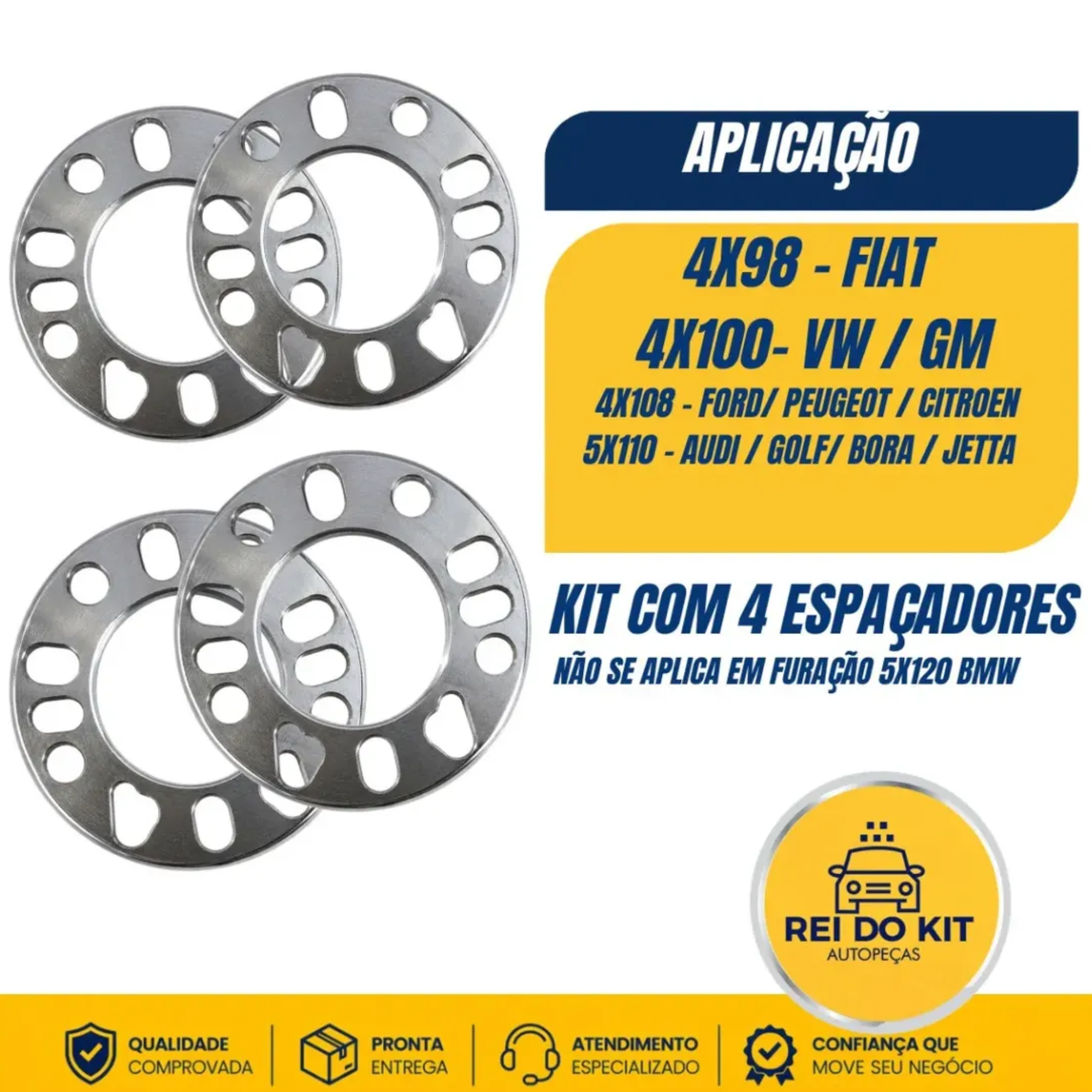 kit 4 Espaçador Alargador P/ Roda Universal 4 E 5 Furos 7mm para linha FIAT VW GM FORD GM PEUGEOT AUDI - Imagem 2