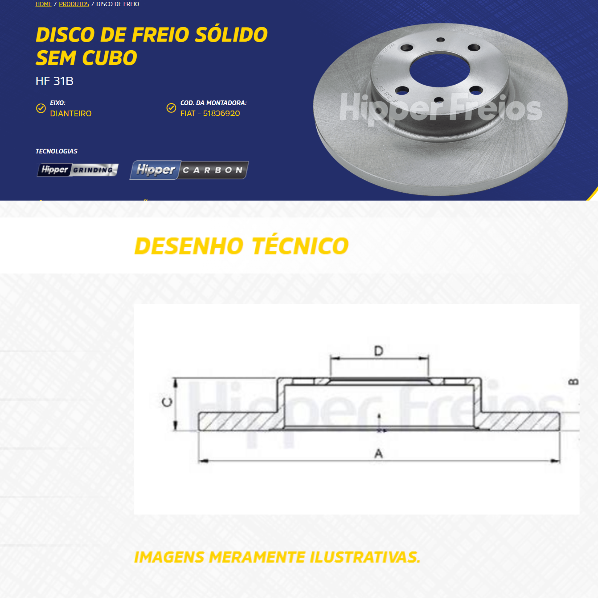 Par Disco de freio Mobi Argo Gran Siena Novo Uno 4 furos HF31B 257mm - Imagem 3