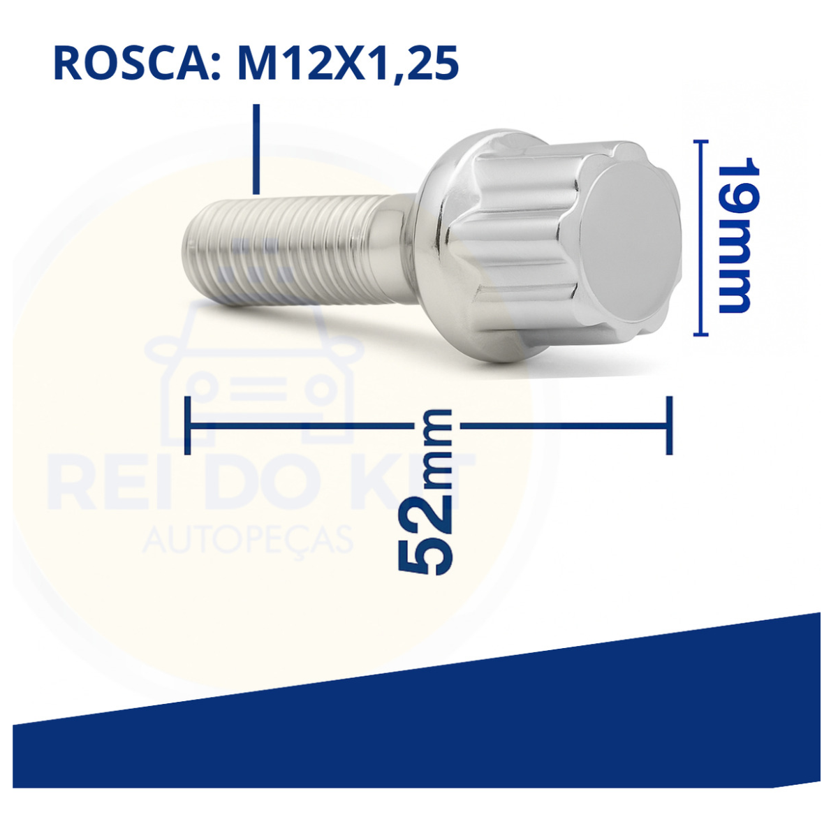 Kit 04 Parafuso Roda + Chave Antifurto 12x1,25 Citroen C3 C4 - Imagem 3