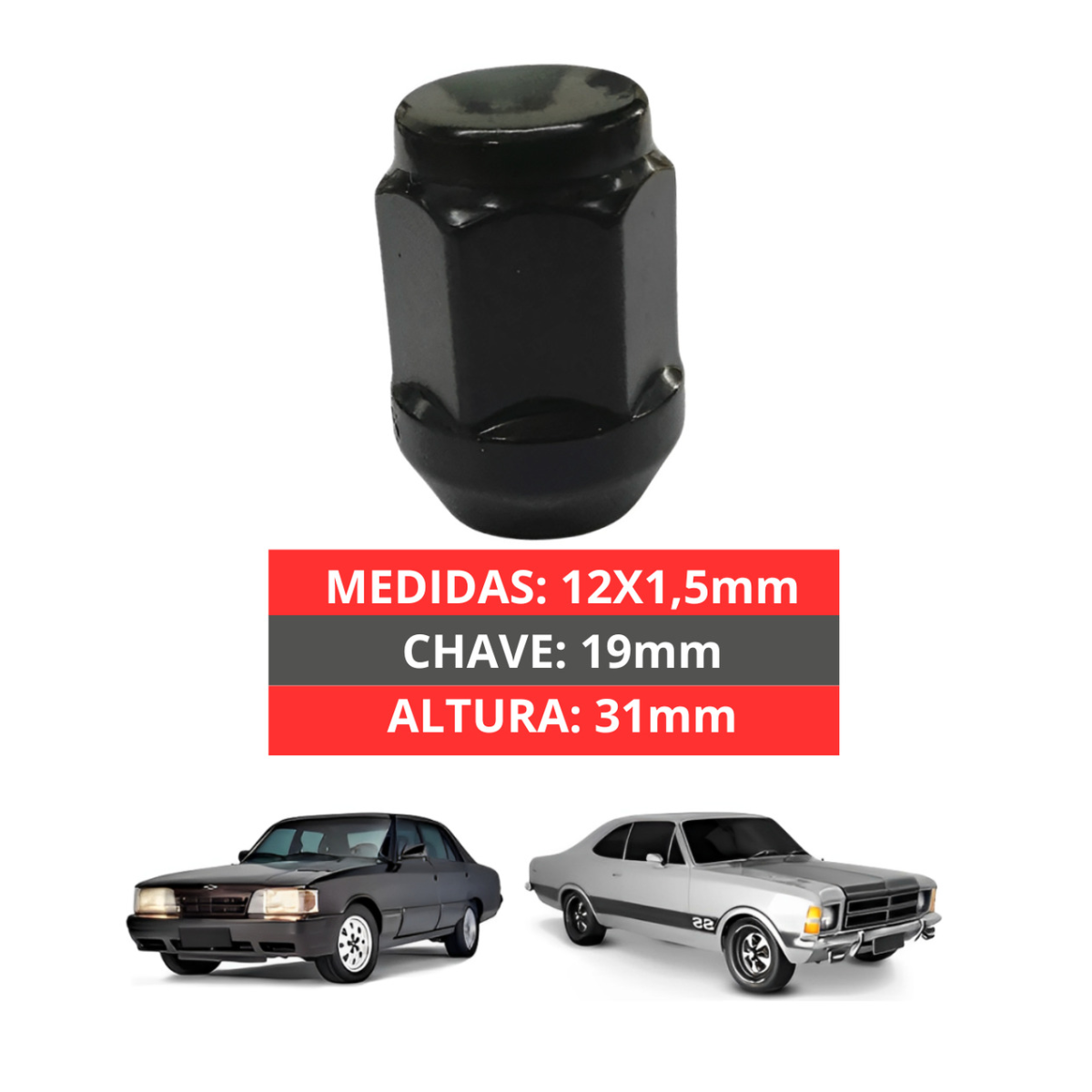 Kit 5 Porca De Roda Preta Opala D20 S10 Silverado Blazer - Imagem 3