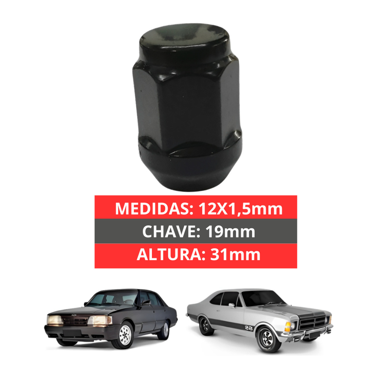 Kit 5 Porca De Roda Preta Opala D20 S10 Silverado Blazer - Imagem 4