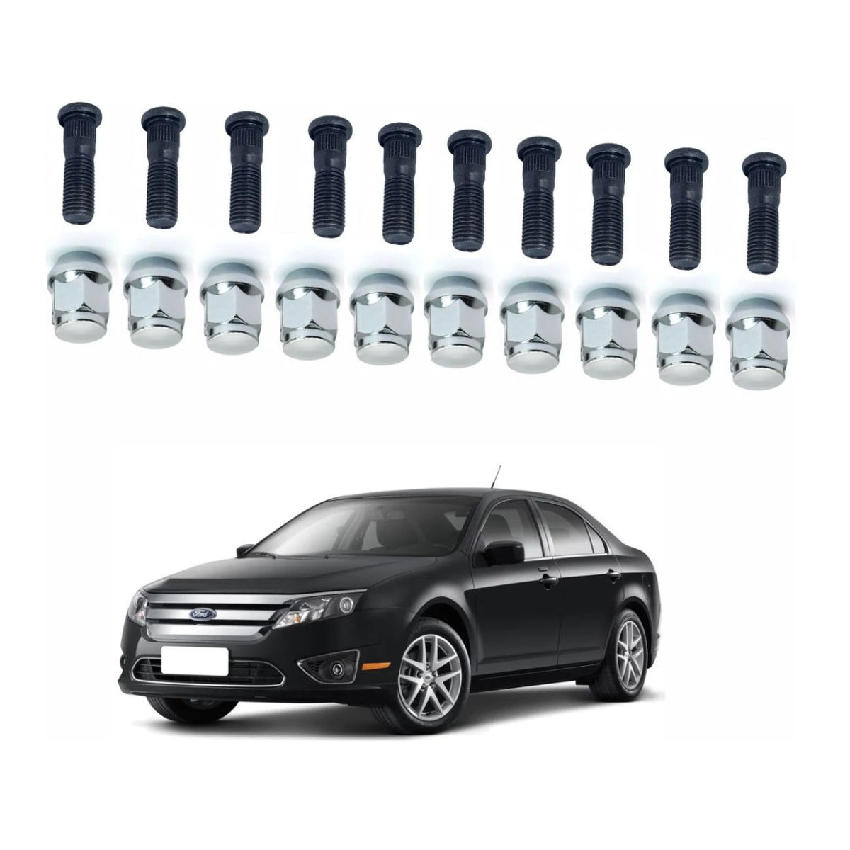 Kit 10 Prisioneiro 10 Porca De Roda Cromada Ford Fusion 2012