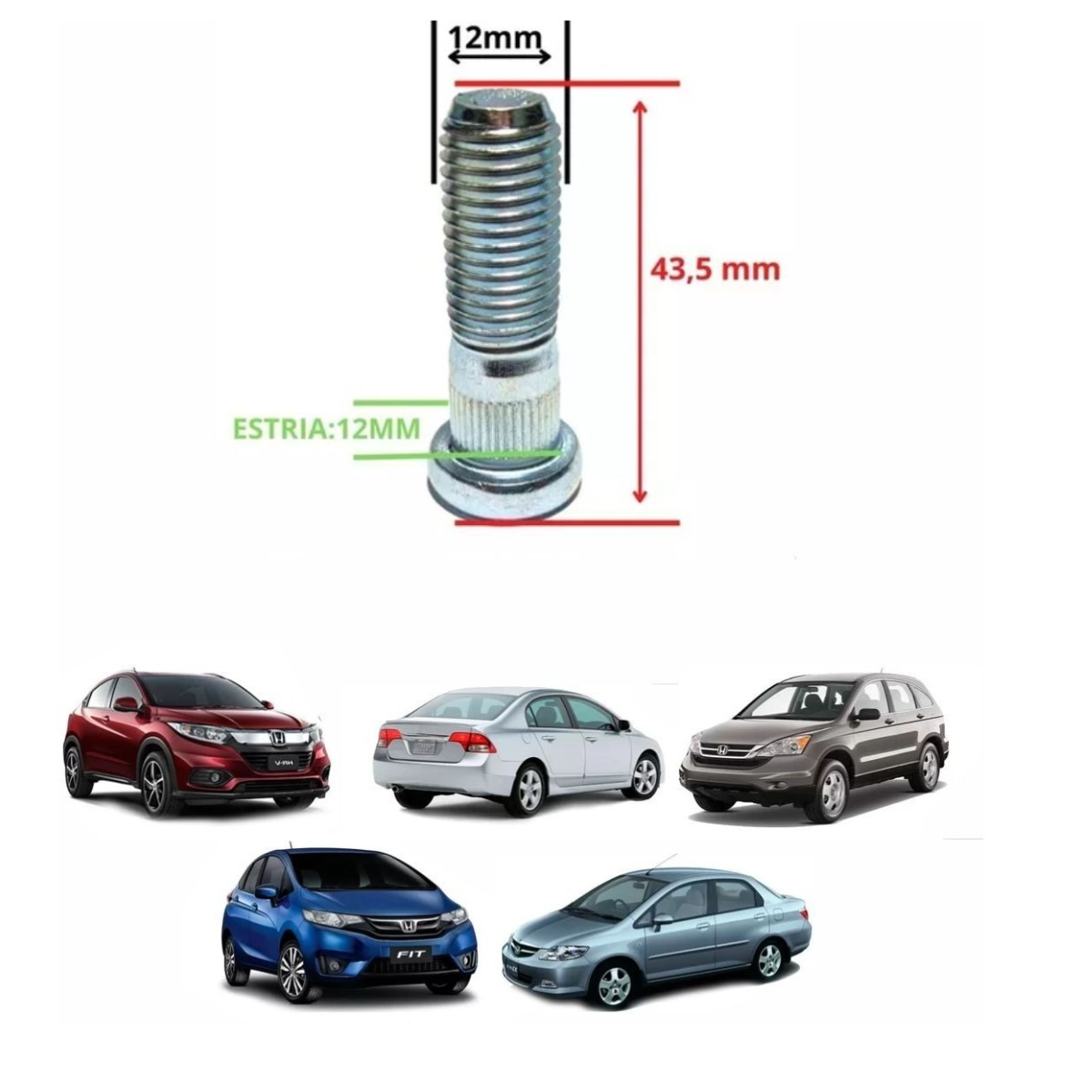 4 Prisioneiro C/ Porca Roda Honda Civic, City, Fit, Accord - Imagem 7
