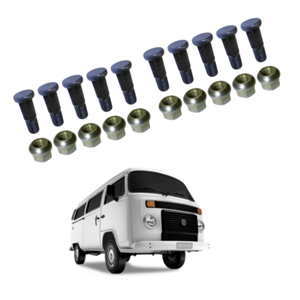 Kit 10 Parafuso C/ Porca De Roda Dianteira Kombi 1982 A 2013