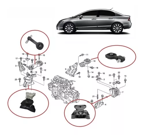 Kit 4 Coxim Motor Cambio New Civic 2007 2008 2009 2010 2011 - Imagem 2