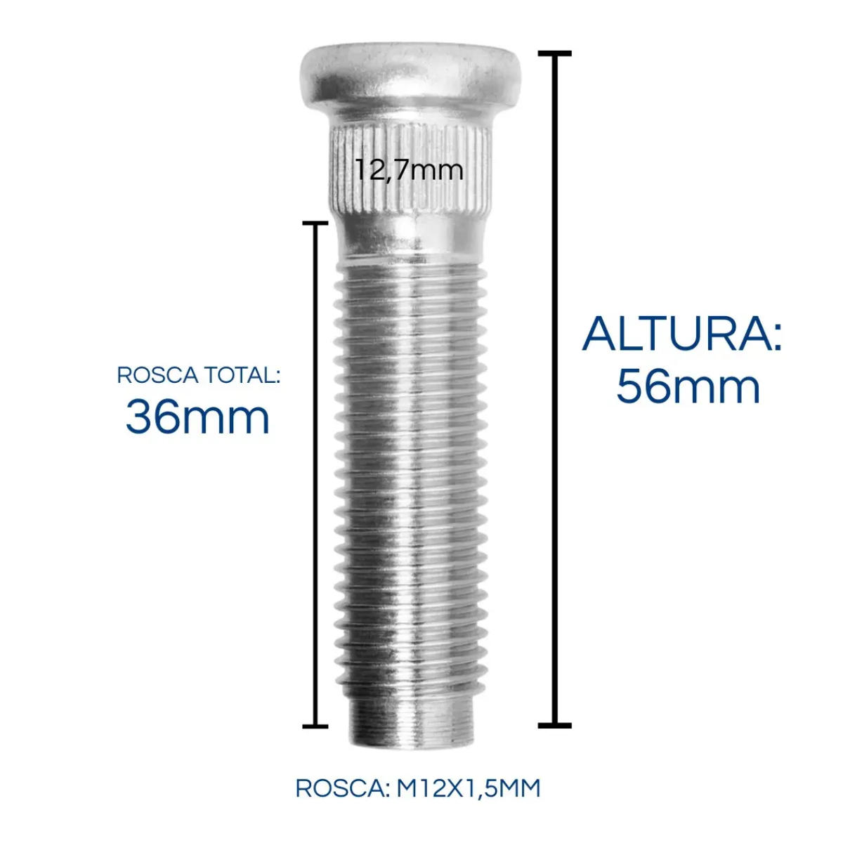 kit C/5 Parafusos Prisioneiro Cubo Roda S10 Onix Colbat Cruze 55,5mm - Imagem 3