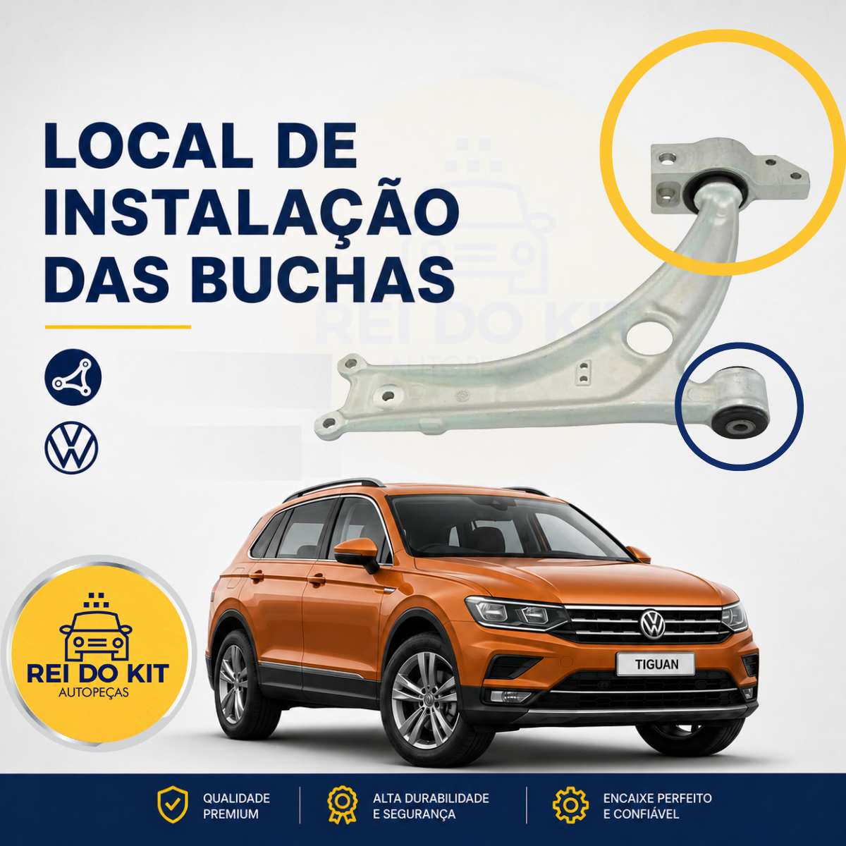 Kit C/ 4 Buchas de Bandeja Balanca Dianteira Audi Q3 Passat Tiguan 3C0199231A+1K0407182A - Imagem 2